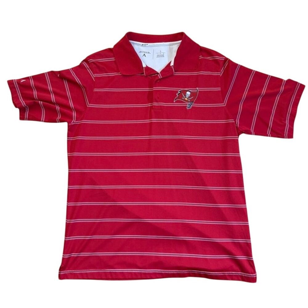 Tampa Bay Buccaneers NFL football red striped Antigua Polo shirt Size Large